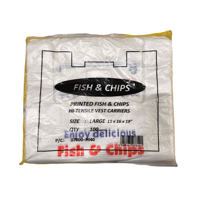 Fish & Chip Large Printed Bags 11 X 16 X 19 100