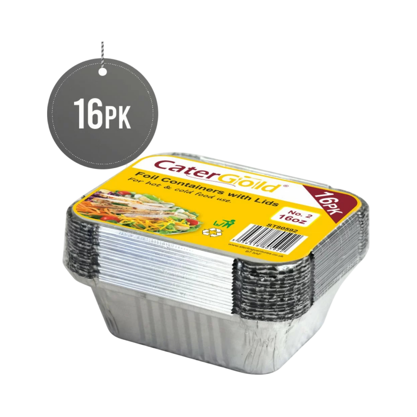 CaterGold 16 Pack Foil Containers No2 With Lids
