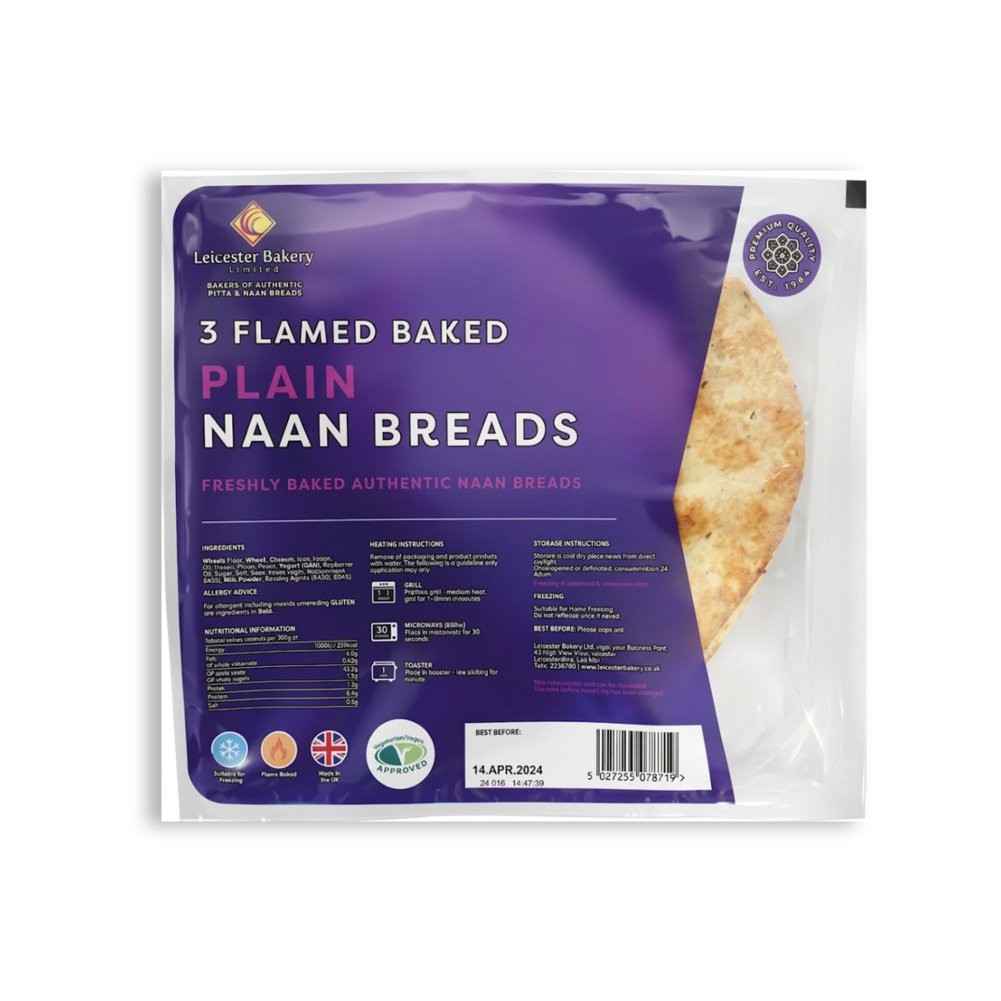 Leicester Flamed Naan Bread 3s