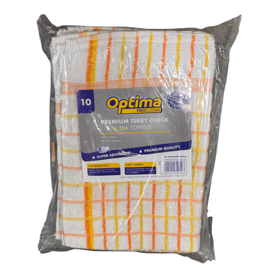 Optima Terry Cheqe Tea Towels 10x10s