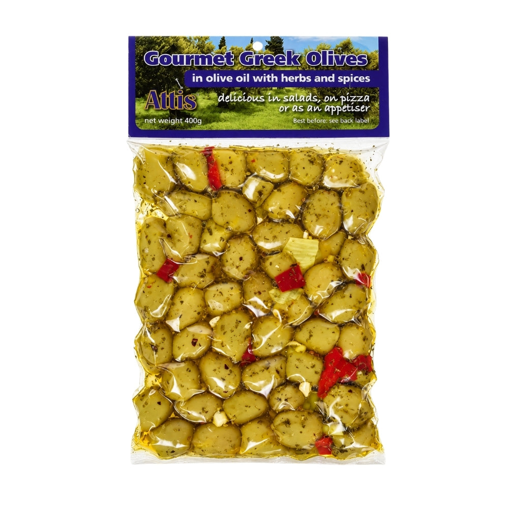 Attis Aegean Pitted Green Olives+Herbs 400g