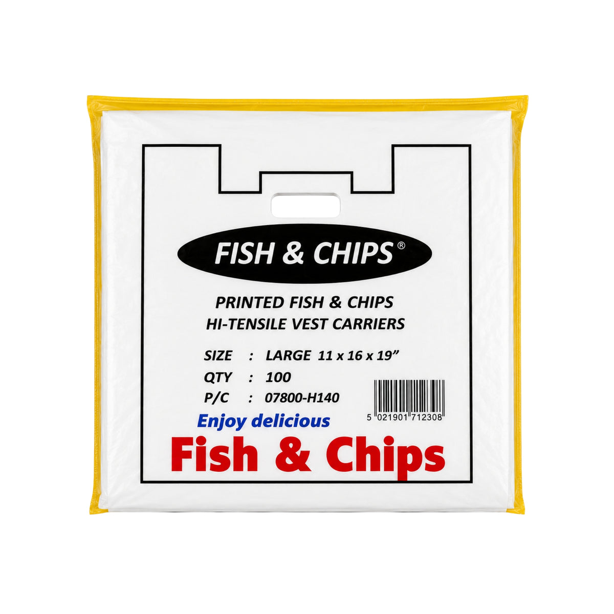 Fish & Chip Large Printed Bags 11 X 16 X 19 100