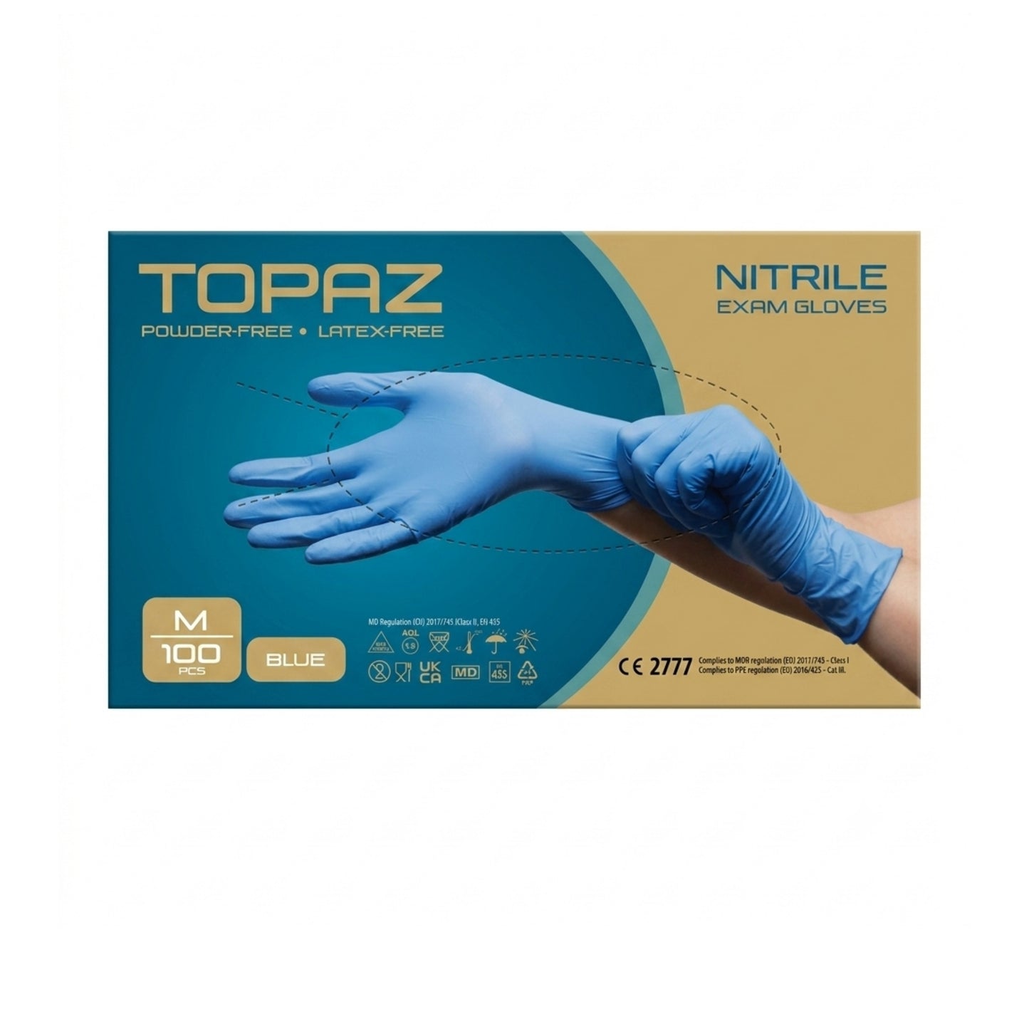 Topaz Blue Nitrile Gloves Medium 1x100s