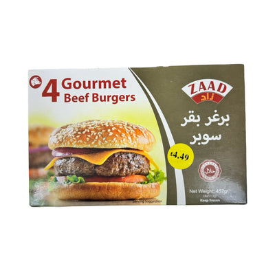 Zaad 4 Gourmet Beef Burgers 452g